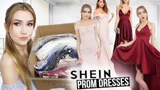 TRYING ON SHEIN PROM DRESSES Successkinda [upl. by Ule396]