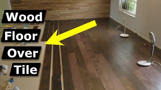 Install Hardwood Flooring Over Tile Floor Double Glue Down Method [upl. by Jenne]