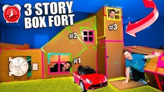 WORLDS BIGGEST 3 STORY BOX FORT Secret Rooms Gaming Room 24 Hour Challenge [upl. by Nerw196]