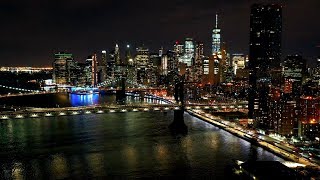 New York Skyline at Night Screensaver HD NYC Skyline Long Island Aerial Landscapes Live [upl. by Plunkett]