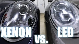 Xenon vs LED Porsche PDLS headlights  also Halogen [upl. by Norda821]