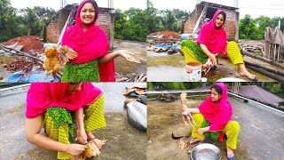 Beautiful lady slaughter chicken  village girl amazing chicken cutting skills  woman butcher [upl. by Salta201]