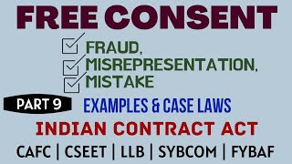 Fraud  Misrepresentation  Mistake  Free Consent  Indian Contract Act  Caselaws  Example [upl. by Karoly]