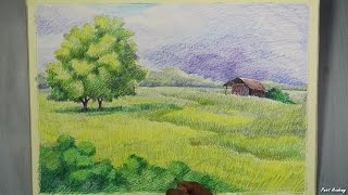 A Landscape with Colored Pencil  step by step [upl. by Reamonn]