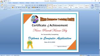 How To Make a Certificate Design in Microsoft Word  Certificate Design in MS Word [upl. by Rendrag821]