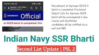 Indian Navy SSR Bharti  Final Merit Update  Second List  Official  Next List Update  Navy SSR [upl. by Anitra]