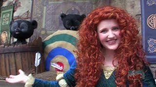 Merida quotBravequot meetandgreet at Magic Kingdom with bear cubs amp archery lessons [upl. by Nomaid]