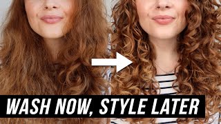 WASH NOW STYLE LATER  EASY CURLY HAIR ROUTINE [upl. by Pazice950]