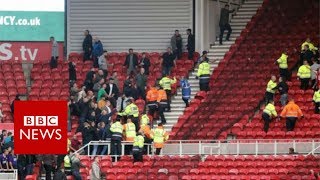 Football fans fight at Middlesbrough v Sheffield United  BBC News [upl. by Swanson933]