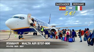 TRIP REPORT  Ryanair Malta Air B737800  5€ flight  Santander ✈ Milan Bergamo BGY [upl. by Marilla]