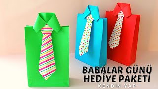 BABALAR GÜNÜ HEDİYE PAKETİ YAPIMI 🎁👔 KAĞITTAN ORİGAMİ GÖMLEK KRAVAT YAPIMI👔 BABALAR GÜNÜ HEDİYESİ [upl. by Chaille]