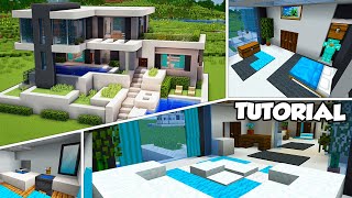 Minecraft Large Modern House 27 Interior Tutorial Easy [upl. by Edd]