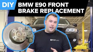 BMW E90 Front Brake Replacement DIY 328i Pads Rotors amp Sensors [upl. by Cecelia]