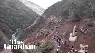 People swept away by mudslide as mountainside collapses in Bolivia [upl. by Nirrac]