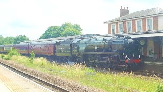 35018 British India Line whistles through Andover with the End of Southern Steam Excursion 9721 [upl. by Aryek]