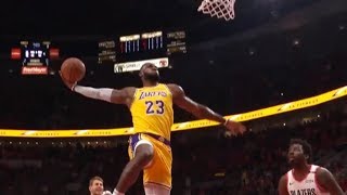 LeBron James epic backtoback dunks  first points as a Laker 4 dunks in a row [upl. by Gino]