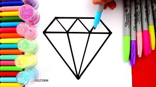 Aprende a dibujar un DIAMANTE DE COLORES con BRILLANTINA  How to Draw a Diamond Glitter of [upl. by Leong]