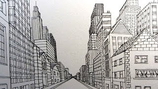 How to Draw a City Street in One Point Perspective Narrated [upl. by Ellerrad]