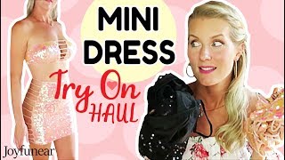 MINI DRESS TRY ON HAUL  New Joyfunear Dresses [upl. by Yrrej859]