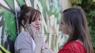 stock footage sad woman crying while hugging a friend color [upl. by Hseyaj]