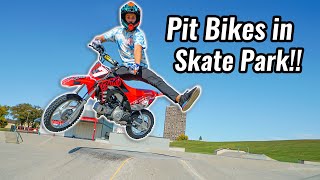 Riding Pit Bikes in Skate Park [upl. by Mot976]